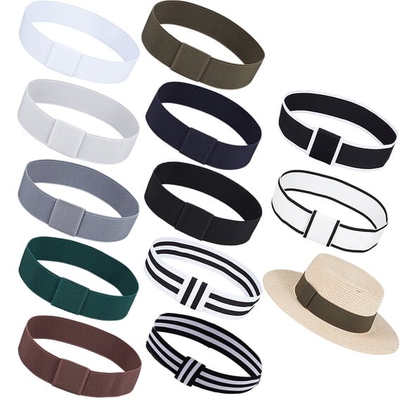 12 Colors Hat Band Set 21.6 Inch Bowknot Tie Polyester Bands 1.5 Inch Wide Stretchable Hat Band Elastic Stretchable Bands for making