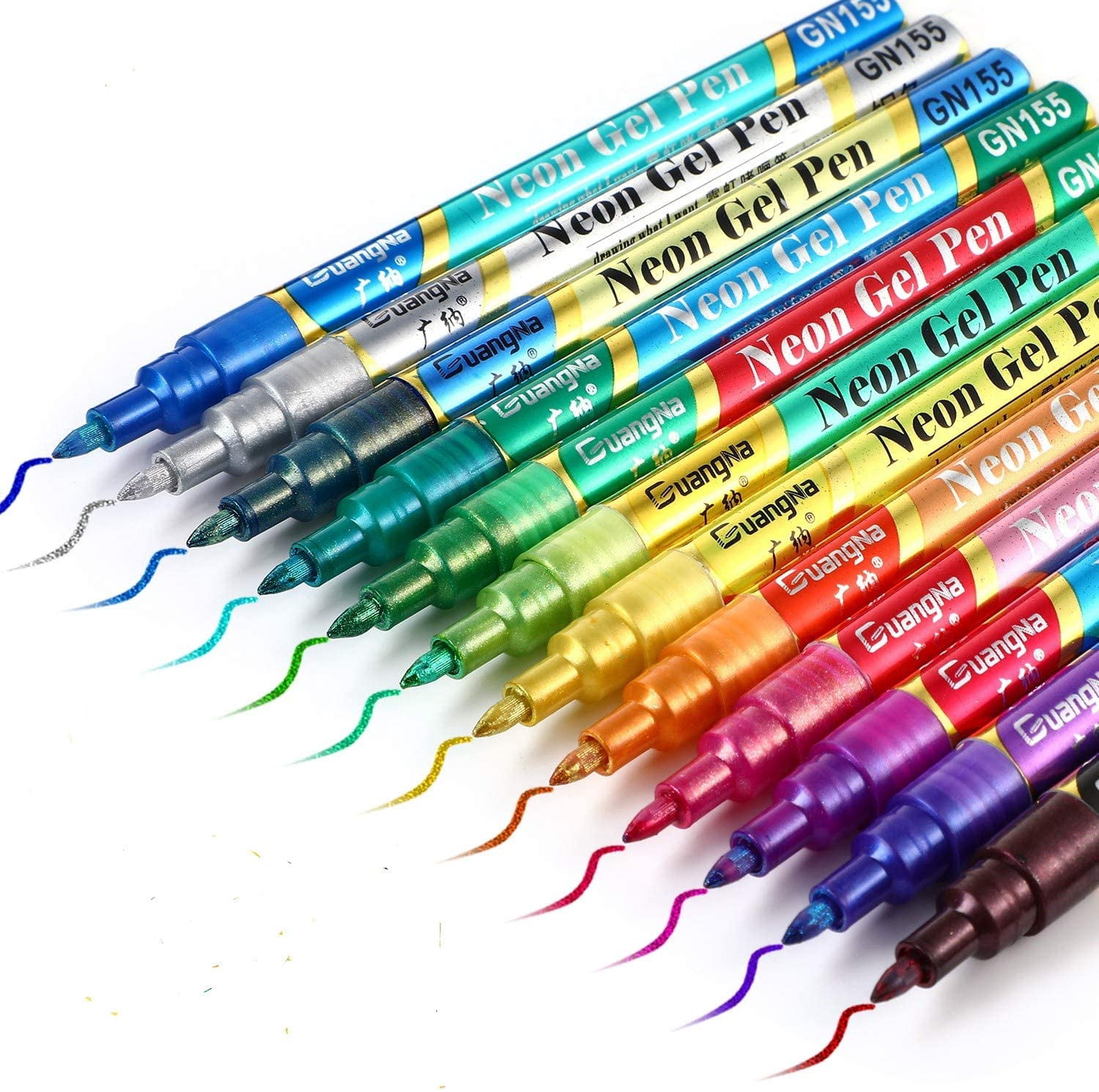 Pen Card Sample Color 12 Colors Metallic Marker Pens, Glitter Double-Color Art Paint Marker ...