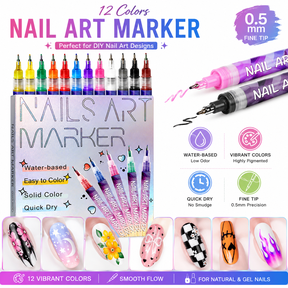 12 Colors Nail Art Marker Pens Set, DIY Nail Drawing Pens for Gel Nails, Fine Tip Liner Tools