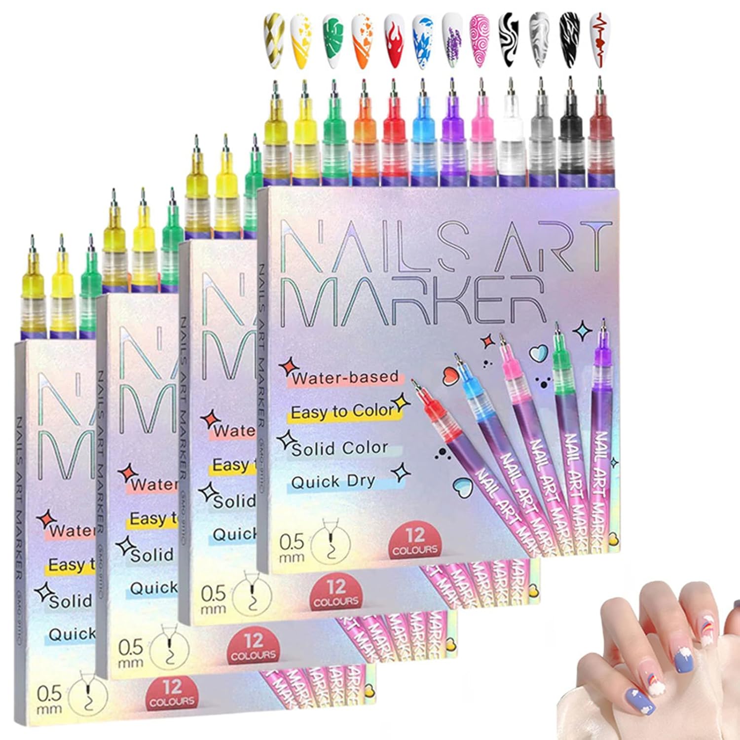 12 Colors Nail Art Marker Pens Set, Nail Markers for Nail Art, Suitable for Nail Art, Nail Painting, And Artistic Decorations; Suitable for Both Children And Adults. (12 Colors)