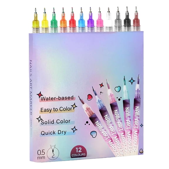 12 Colors Nail Art Pen Set - Quick Dry Nail Polish Markers with Fine Tip, 3D Painting Liner & Dotting Brush for DIY Salon Manicure, Professional Nail Art Kit Gift for Adults Beginners (2026 New)