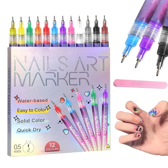 12 Colors Nail Art Pens ,0.5mm Nail Art Markers,nail art pens for painting nails,Nail Point Graffiti Dotting Pen ,Acrylic Nail Art Pen Quick-Drying,Home & Salon DIY Nail Art Tools