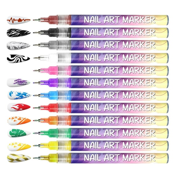 12 Colors Nail Art Pens Nail Polishing Pens Set Waterproof Nail Varnish Pens Quick