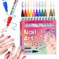 thumbnail image 1 of 12 Colors Nail Art Pens Set, 0.5 MM 3D Nail Color Pens, Waterproof and Quick-Drying Paint Markers, Drawing Painting Liner Brush for DIY Nail Art Beauty Adorn Manicure Tools, 1 of 9