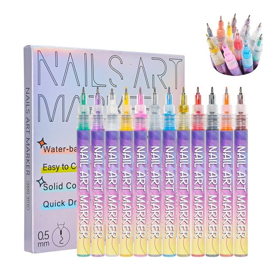 12 Colors Nail Art Pens Set,1/2/3 Set Quick-Drying Water-Based Formula,0.5mm/0.01in Precision Metal Tip for Detailed Dotting & Liner Work,Ideal for Streak-Free Nail Art
