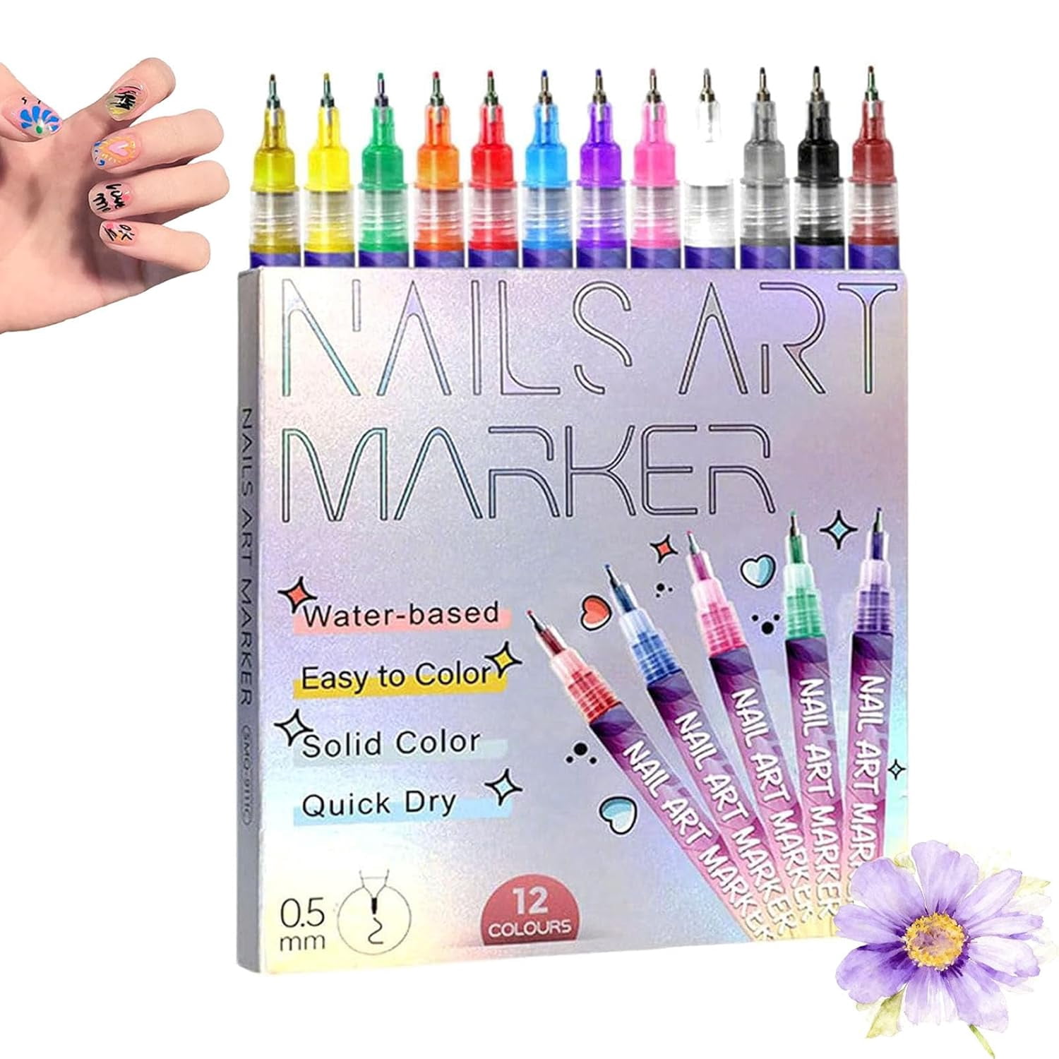 12 Colors Nail Art Pens Set 2025, 3D Nail Doodle Pens for Girls, Fingernail Art Markers Acrylic, 0.5 mm Mail Polish Pens, Nail Pins for Nail Art Quick Dry, for Gel Nails (1SET)