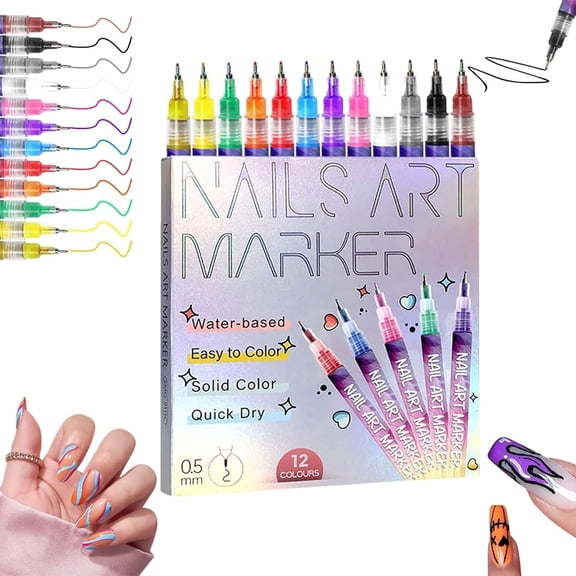 12 Colors Nail Art Pens Set, 2025 New Nail Art Markers for Gel Nails, DIY Nail Art Marker Drawing Painting Liner Pen, Nail Art Tools for Graffiti Dotting Drawing Painting Point Liner DIY (1 Set)