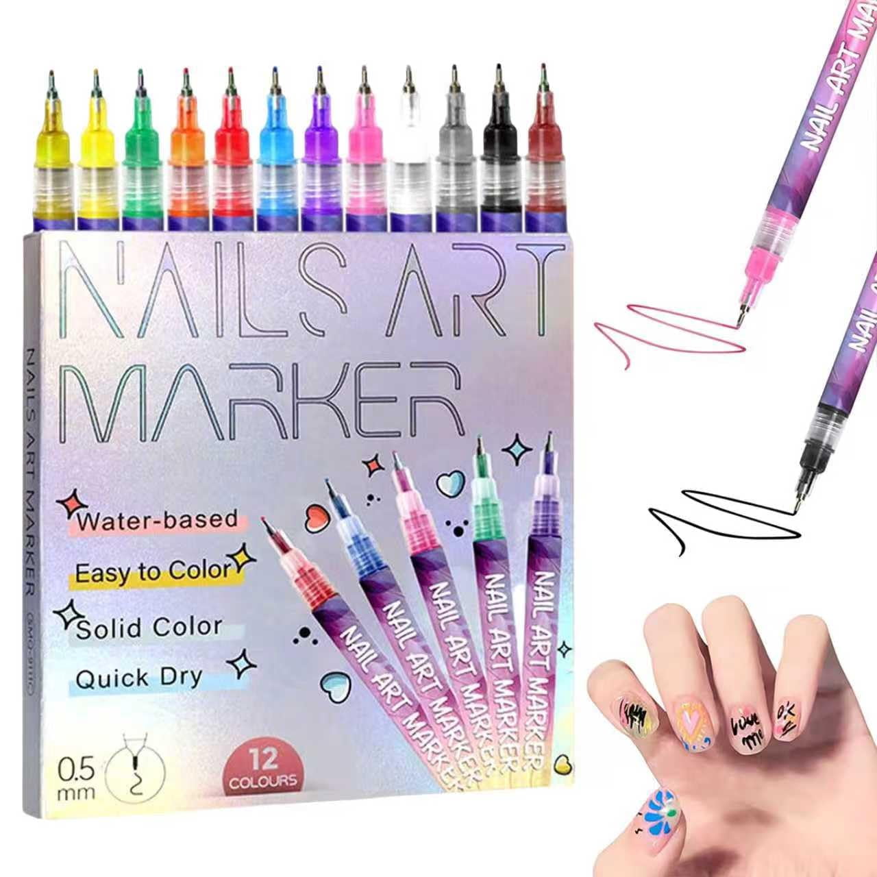 12 Colors Nail Art Pens Set, 2025 New Nail Art Markers for Gel Nails, Nail Point Graffiti Dotting Pen Drawing Painting Liner Brush for Dotting Drawing Painting Point Liner DIY (1 pack)