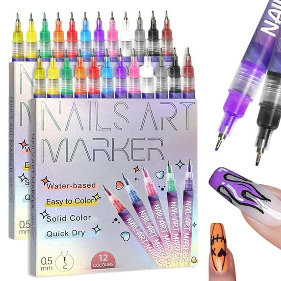 12 Colors Nail Art Pens Set, 2025 New Nail Art Markers Polish Pen for 3D Nail Art, Nail Art Tools for Graffiti Dotting Drawing Painting Point Liner DIY, Nail Art Pens for Painting Nails