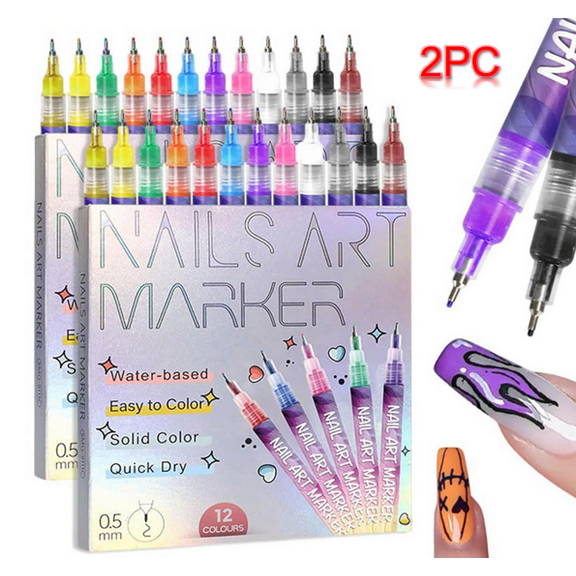 12 Colors Nail Art Pens Set, 2025 New Nail Art Markers Polish Pen for 3D Nail Art, Nail Art Tools for Graffiti Dotting Drawing Painting Point Liner DIY, Nail Art Pens for Painting Nails 2Set