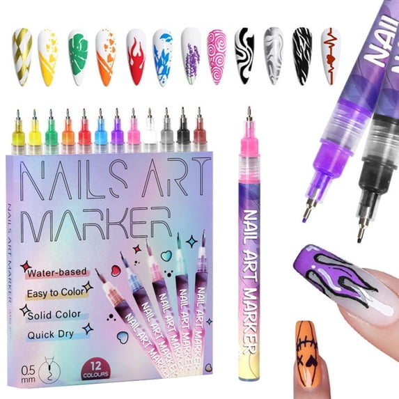 12 Colors Nail Art Pens Set, 2026 New Nail Art Markers for Gel Nails, DIY Nail Art Marker Drawing Painting Liner Pen, Nail Art Tools for Graffiti Dotting Drawing Painting Point Liner DIY (1 Set)