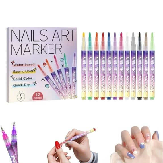12 Colors Nail Art Pens Set, 2026 New Nail Art Markers for Gel Nails, DIY Nail Art Pens for Painting Nails, Waterproof and Quick-drying Nail for DIY Nails Art Design Manicure Tools (12 Colors A)