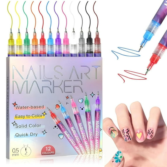12 Colors Nail Art Pens Set, 2026 New Nail Art Markers for Gel Nails, DIY Nail Art Pens for Painting Nails, Waterproof and Quick-drying Nail for DIY Nails Art Design Manicure Tools (1 Set)