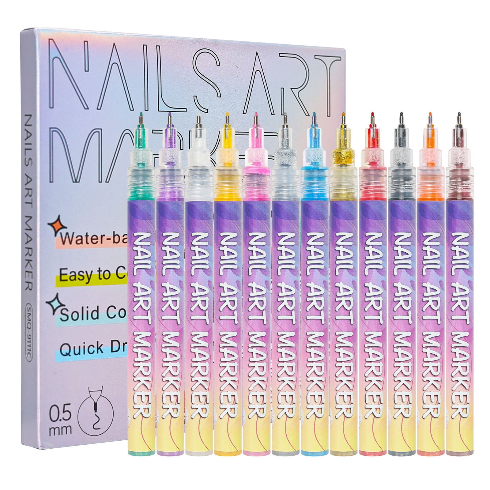 12 Colors Nail Art Pens Set, 2026 Upgraded Nail Art Markers for Kids, Quick Dry Long Lasting Nail Polish Pen, DIY 3D Drawing Dotting Painting Nails Liner Brush (1 Pcs)
