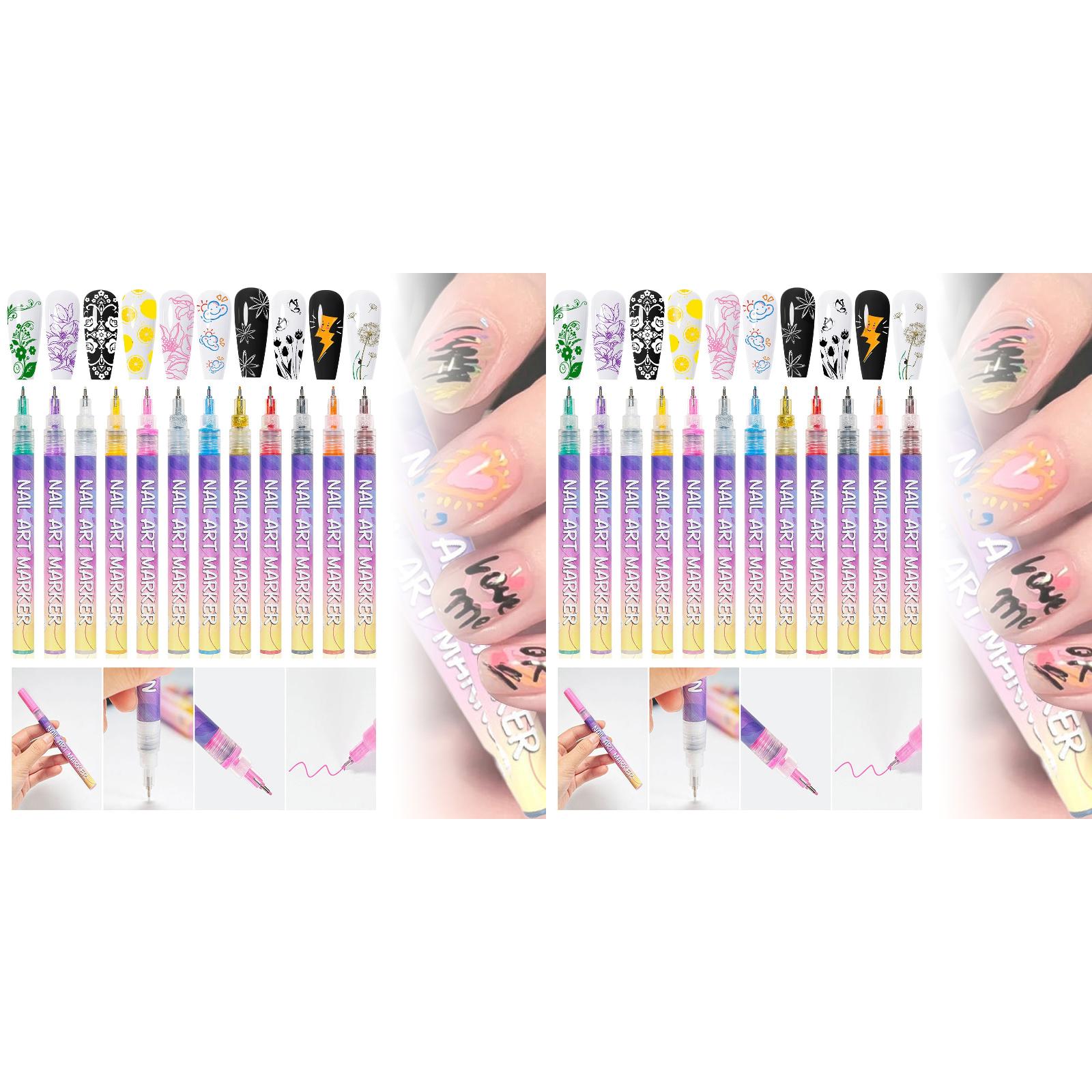 12 Colors Nail Art Pens Set, 2026 Upgraded Nail Art Markers for Kids, Quick Dry Long Lasting Nail Polish Pen, DIY 3D Drawing Dotting Painting Nails Liner Brush (1 Pcs)