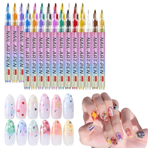 12 Colors Nail Art Pens Set, 2026 Upgraded Nail Art Markers, Quick Dry Long Lasting Nail Polish Pen, DIY 3D Drawing Dotting Painting Nails Liner Brush (2 Pcs)