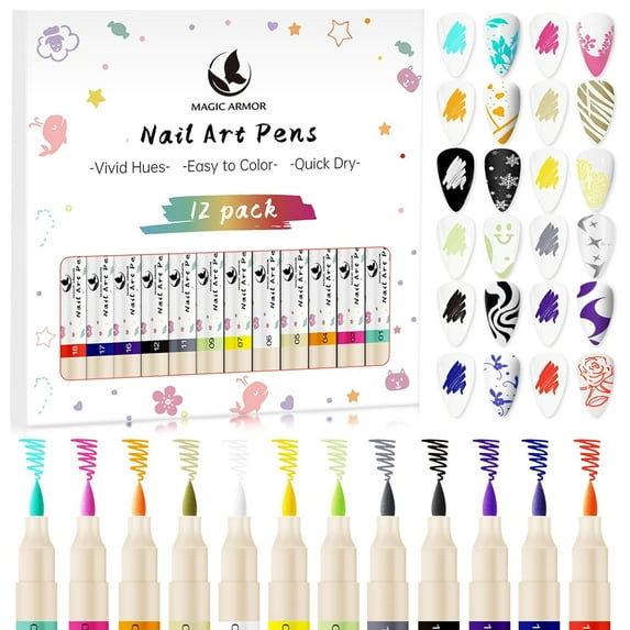 12 Colors Nail Art Pens Set, 3D Acrylic Paint Nail Polish Pens for Drawing &Dotting, Quick-Dry Nail Art Markers with Fine Tip, Manicure Design Tools for DIY Nail Art at Home & Salon