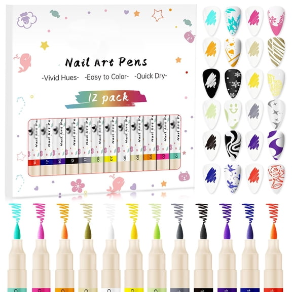 12 Colors Nail Art Pens Set, 3D Acrylic Paint Nail Polish Pens for Drawing &Dotting, Quick-Dry Nail Art Markers with Fine Tip, Manicure Design Tools for DIY Nail Art at Home & Salon