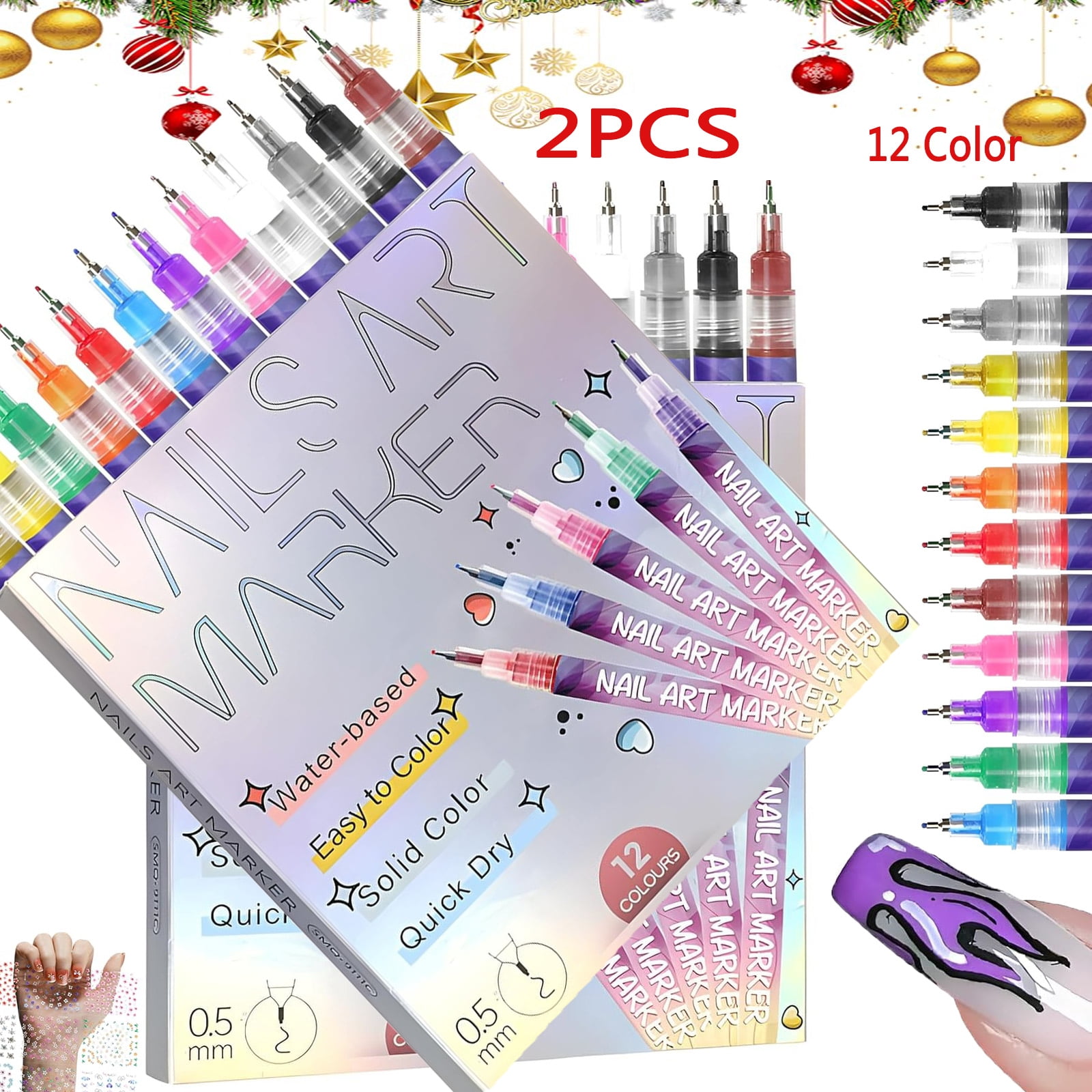 12 Colors Nail Art Pens Set, 3D Nail Art Markers Doodle Pen for Adults, Nail Art Tools for Polishing Dotting Painting Liner DIY 10ml