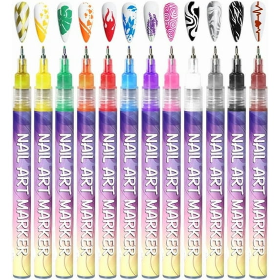 12 Colors Nail Art Pens Set, 3D Nail Art Markers Doodle Pen for Kids Adults, Nail Art Tools for Polishing Dotting Painting Liner DIY (1 set)