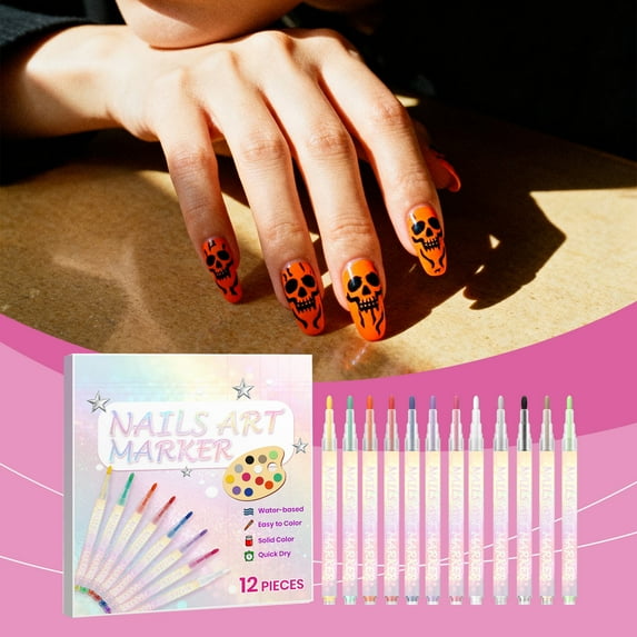 12 Colors Nail Art Pens Set, 3d Nail Polish Pens Graffiti Dotting Pen, Acrylic Paint Pens Point Liner Pen for Home Nail Salon