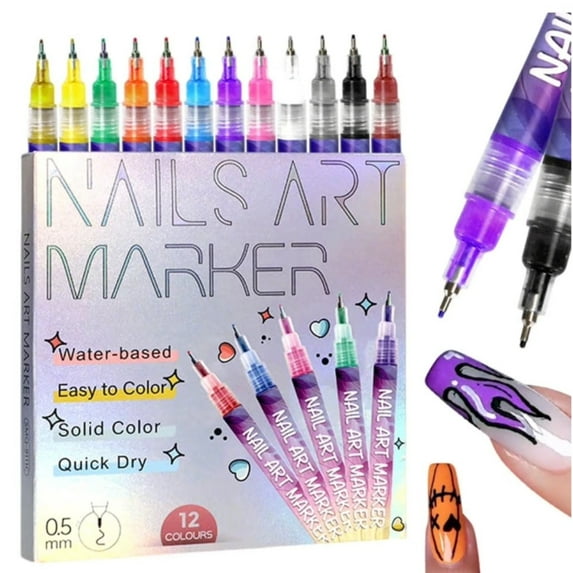 12 Colors Nail Art Pens Set, DIY Nail Art Markers for Gel Nails, 3D Nail Polish Pen, Graffiti Dotting Point Liner Pens, For Art Drawing Painting Liner Manicure Tools