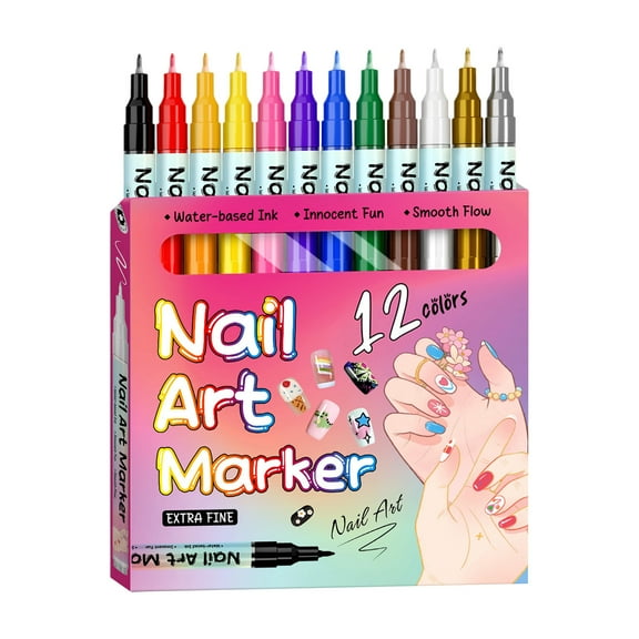 12 Colors Nail Art Pens Set - Nail Art Markers, Diy Nail Art Pen Set, No Lamp Needed Air Dry Quick Dry Nail Polish Markers for Painting Nails with Fine Tip for Home & Salon Manicure Tools