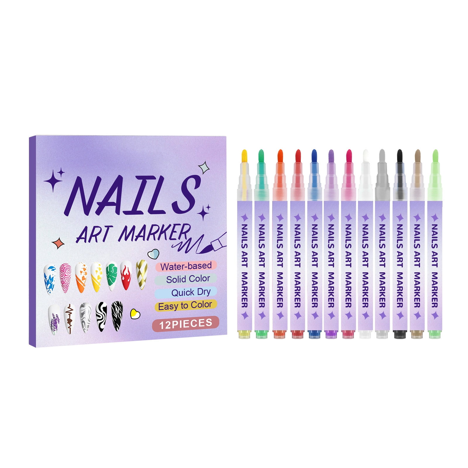 12 Colors Nail Art Pens Set, Nail Art Markers for Gel Nails, Nail Art Pens for Painting Nails, DIY Manicure Tools, Nail Art Pens for Kids, Birthday Holiday Gifts for Women (B)