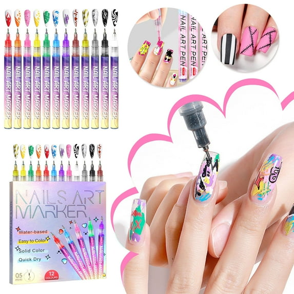 12 Colors Nail Art Pens Set, Nail Art Markers for Gel Nails, Nail Art Pens for Painting Nails, DIY Manicure Tools, Nail Art Pens for Kids, Birthday Holiday Gifts for Women (G)