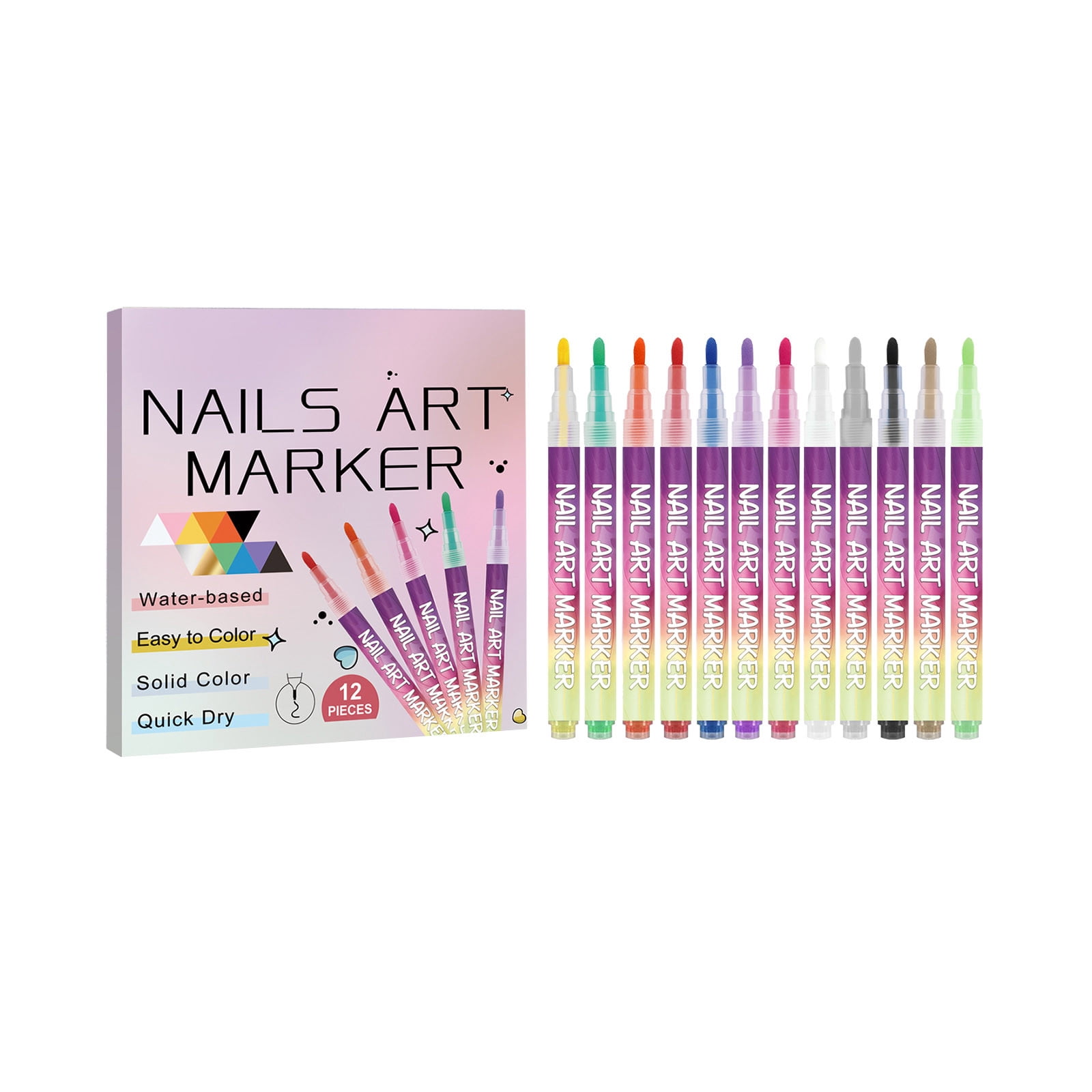 12 Colors Nail Art Pens Set, Nail Art Markers for Gel Nails, Nail Art Pens for Painting Nails, DIY Manicure Tools, Nail Art Pens for Kids, Birthday Holiday Gifts for Women (F)