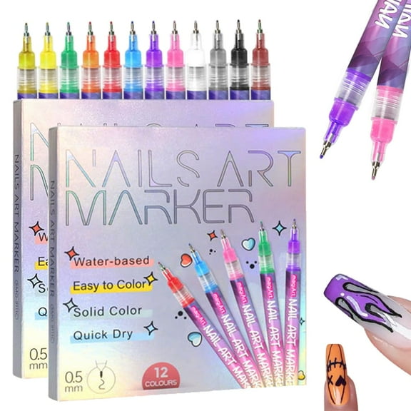 12 Colors Nail Art Pens Set | Nail Art Markers Polish Pen for 3D Nail Art Drawing, Painting & DIY Manicure Tool