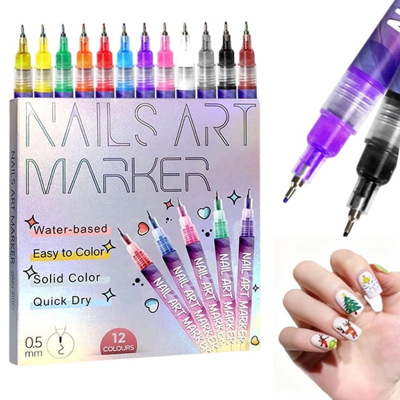 12 Colors Nail Art Pens Set, Nail Doodle Pens, Nail Art Markers for Gel Nails, DIY Quick Dry Graffiti Dotting Point Liner Pens, for Home & Salon Manicure Tools