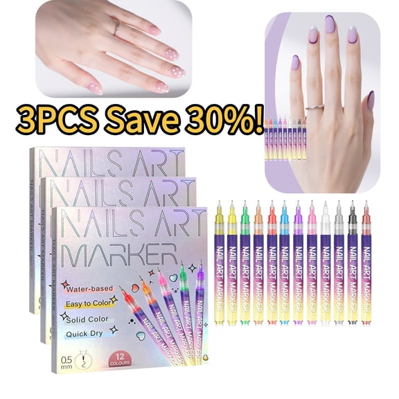 12 Colors Nail Art Pens Set, Nail Polish Markers, 2025 New 3D Polish DIY Nail Art Marker Drawing Painting Liner Pen, Quickly Dry Nail Art Nail DIY Decoration for Home Salon