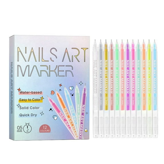 12 Colors Nail Art Pens Set, Nail Polish Markers, 2025 New 3D Polish DIY Nail Art Marker Drawing Painting Liner Pen, Quickly Dry Nail Art Nail DIY Decoration for Home Salon