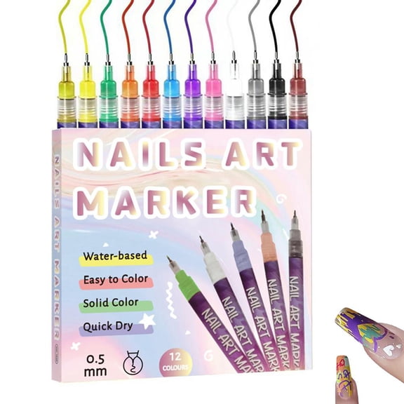 12 Colors Nail Art Pens Set,Nails Arts Markers Polish Pen for 3D Nail Arts,12 Colors Nails Point Graffiti Dotting Pen,Drawing Painting Liner Brush for DIY Art Beauty Adorn Manicure Tools