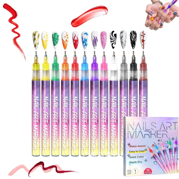 12 Colors Nail Art Pens Set, Quick Dry Nail Polish Markers for Nail Painting, Fine Tip Nail Art Tools for Creative Decorations