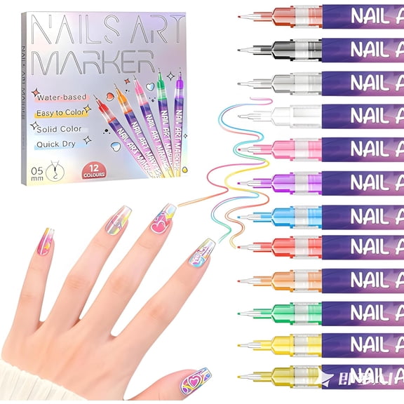 12 Colors Nail Doodle Pen for DIY Nail Art,3D Nail Art Markers Doodle Pen, Nail Art Tools for Dotting Drawing Painting Point Liner DIY Cololr, Resistant To Damage