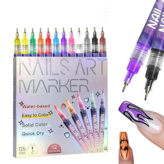 12 Colors Nail Pens For Nail Art,Nail Art Pens Set, 2025 New Nail Art Markers Polish Pen for 3D Nail Art, Nail Art Tools for Graffiti Dotting Drawing Painting Point Liner Diy