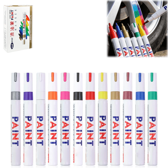 12 Colors Oil Based Paint Markers Permanent, Waterproof Quick Dry Acrylic Pens with Medium Tip for Metal Glass Stone Wood Plastic Tires, DIY Crafts Auto Parts Custom Art Supplies(wwx)