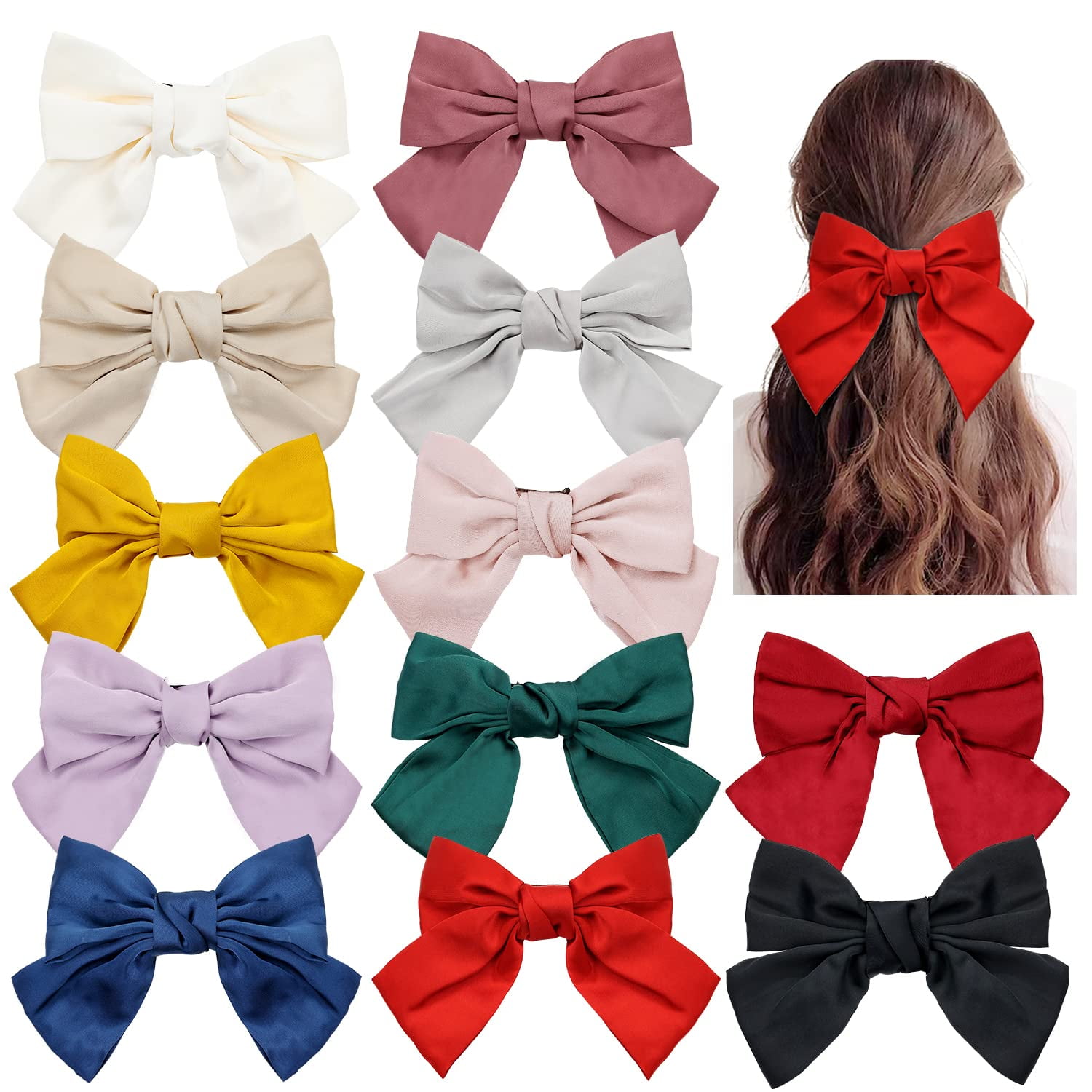 12 Colors Pack 8 Inch Large Big Oversized Knot Bowknot Satin 