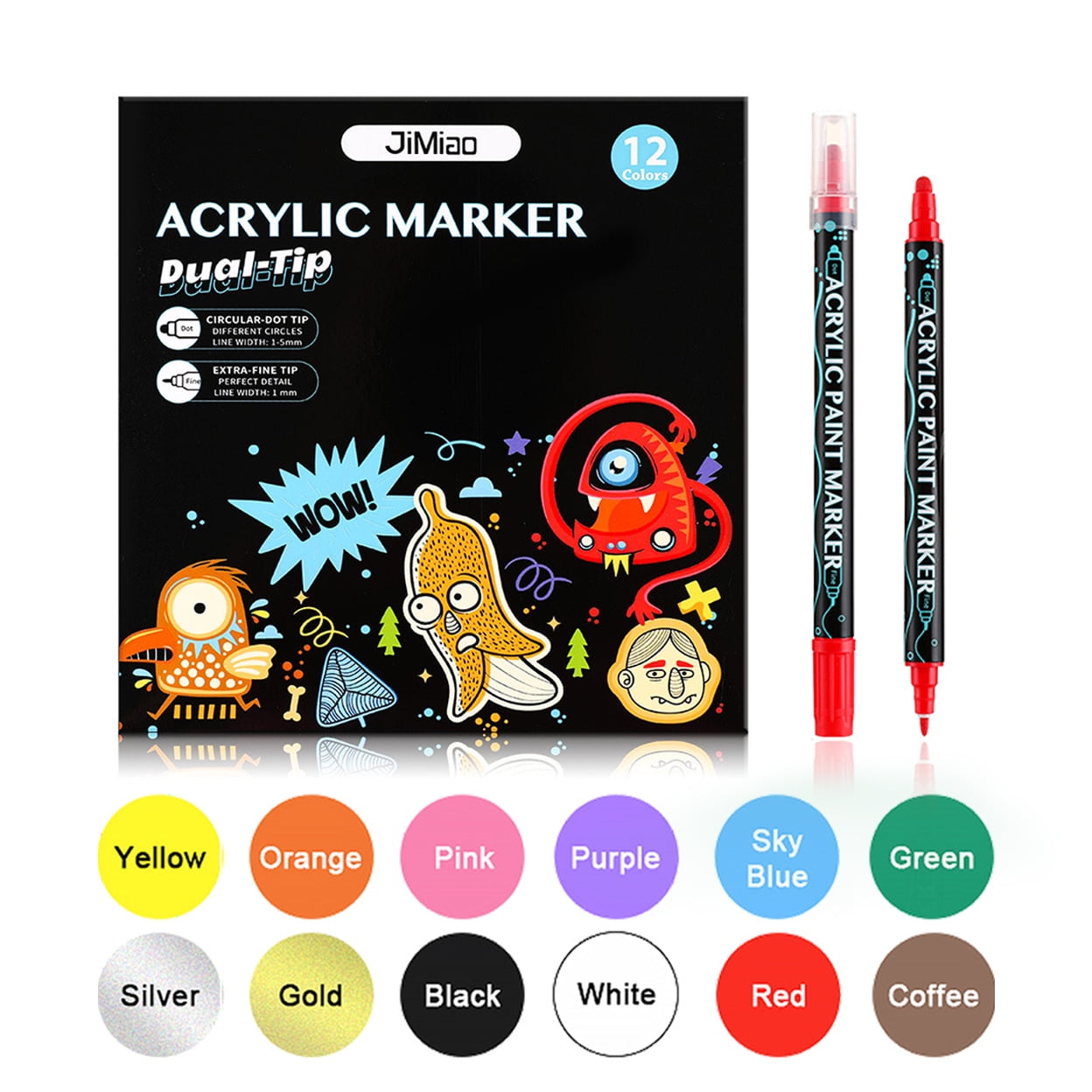  Mogyann Acrylic Paint Pens, 24 Colors Dual Tip Paint Markers  with Brush Tip and Fine Tip, Colored Markers for Rock, Wood, Canvas  Painting, Glass, Ceramic Surfaces : Arts, Crafts & Sewing