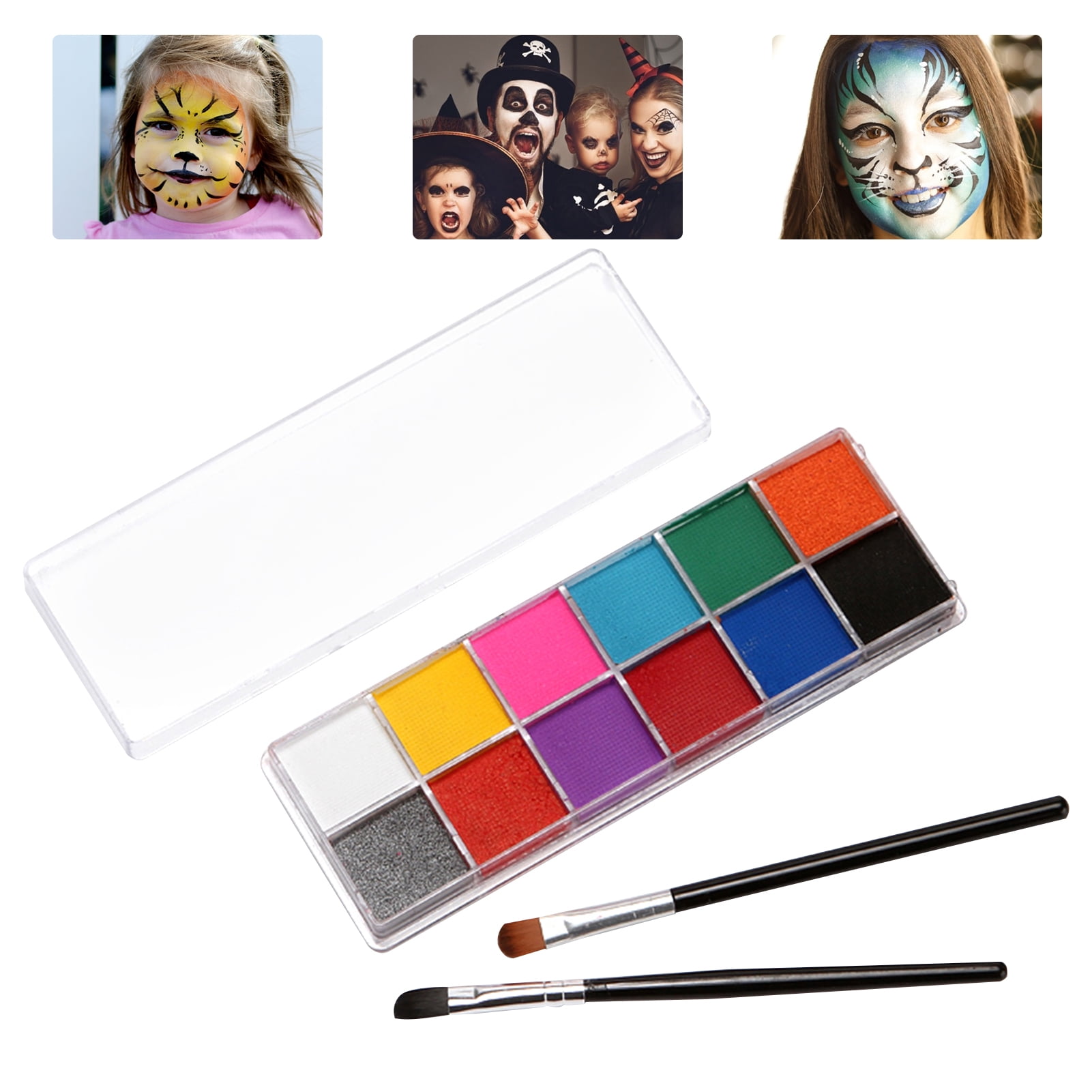 OWSOO 12 Colors Professional Face Paint Kit with 2 Brushes & Non Toxic ...