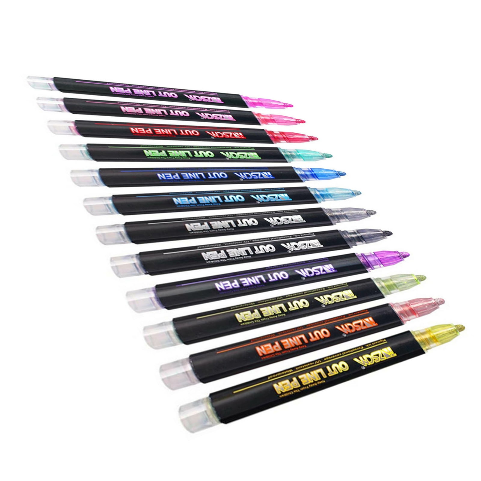 12 Colors Quick Drying Outline Metallic Marker Pen Double Line Marker Pens Writing Drawing Highlighter TAPDRA Spare Part