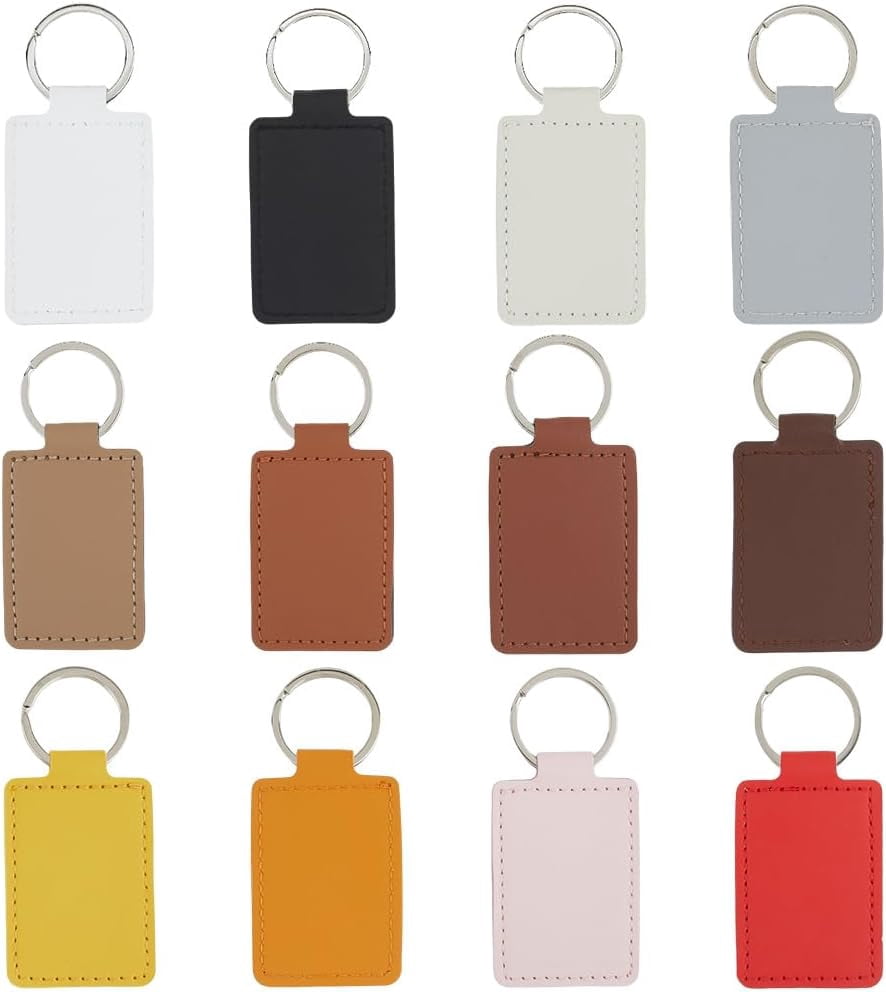 12 Colors Rectangular PU Leather Key Fob Kits Leather Keychain Blanks ...
