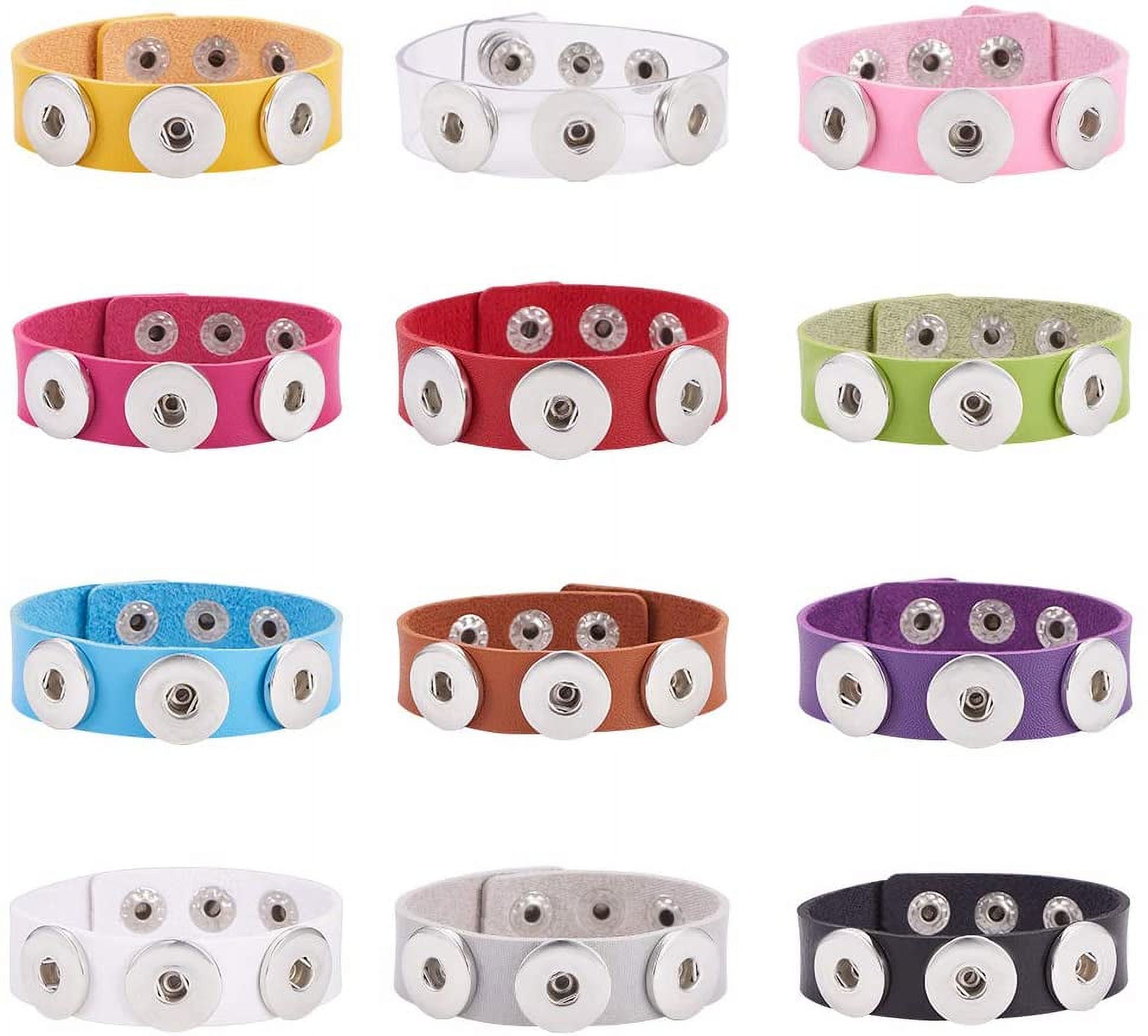 12 Colors Snap Charm Bracelet Bangle for 18mm Snap Button Jewelry Snap Bracelet Wristbands Adjustable Jewelry for Women Men Jewelry Gift DIY 8.5in long Walmart