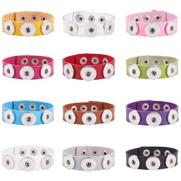 12 Colors Snap Charm Bracelet Bangle for 18mm Snap Button Jewelry Snap Bracelet Wristbands Adjustable Jewelry for Women Men Jewelry Gift DIY 8.5in long