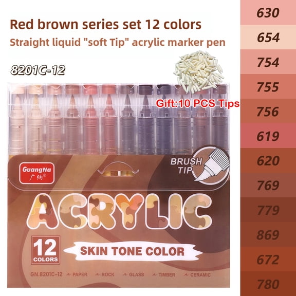 12 Colors Soft Tip Acrylic Markers Skin Tones Set Blendable Colors Non-Transparent for DIY Scrapbook Art
