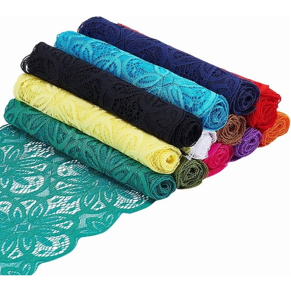 12 Colors Stretch Lace Trim 12 Yards Lace Trim Ribbon Floral Embroidered Lace Ribbon for DIY Sewing Crafts Garment Embellishments Burlap Party Table Decorations diy
