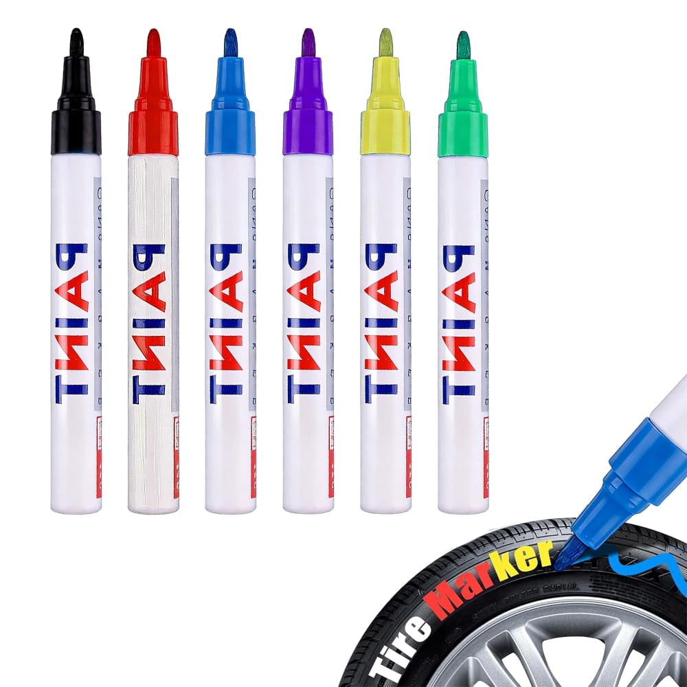 12 Colors Waterproof Tire Paint Pen, Oil-Based Permanent Markers with Medium Tip, Quick Dry Multi-Surface Paint Pens for Tires Metal Wood Plastic Glass