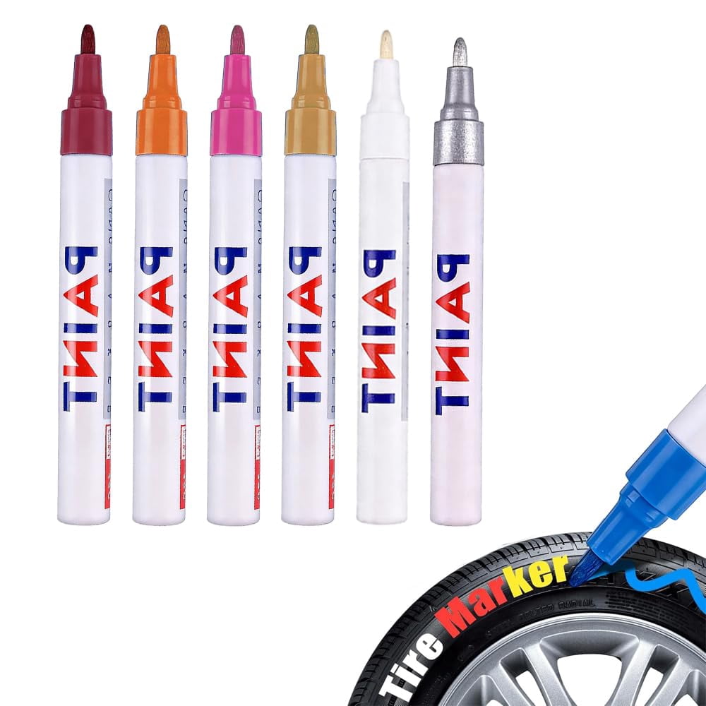 12 Colors Waterproof Tire Paint Pen, Oil-Based Permanent Markers with Medium Tip, Quick Dry Multi-Surface Paint Pens for Tires Metal Wood Plastic Glass